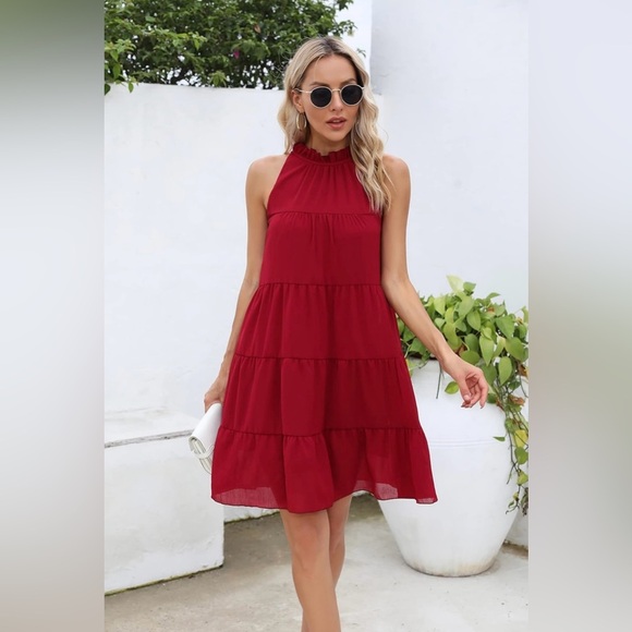 KIRUNDO Halter Sleeveless Flowy Mini Babydoll Tiered Dress XL - Picture 7 of 16